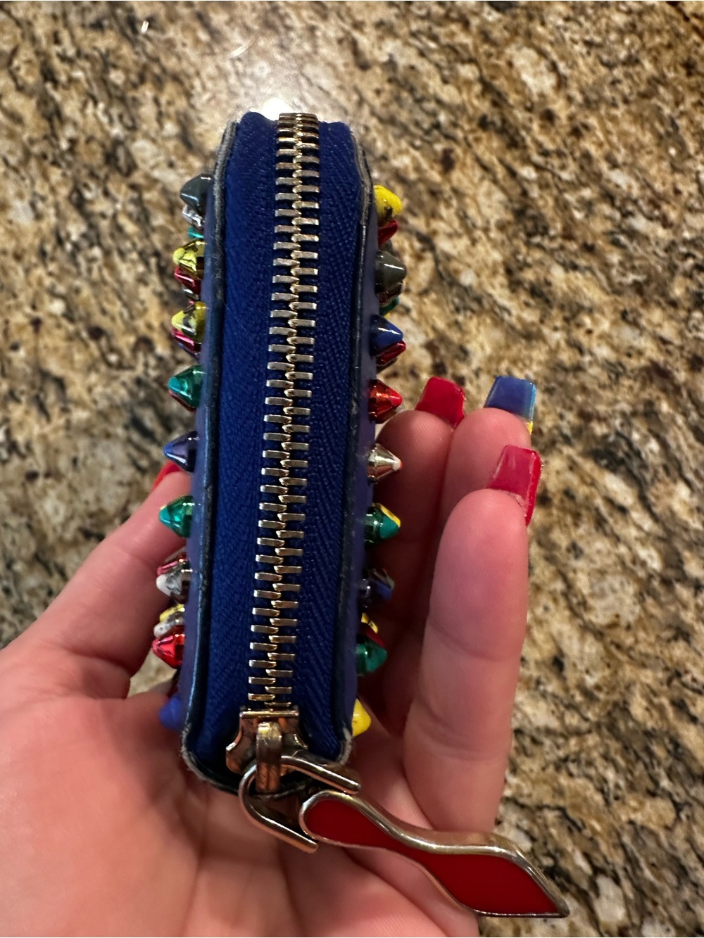 Christian Louboutin Electric Blue Studded Zip-Around Wallet - Picture 6 of 16